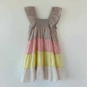 Peek Caroline Tiered Sparkle Ruffle Dress Beige Pink Yellow Girls 6/7